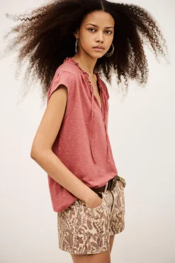 Ba&Sh VERY top con mangas de volantes PINK Clearance