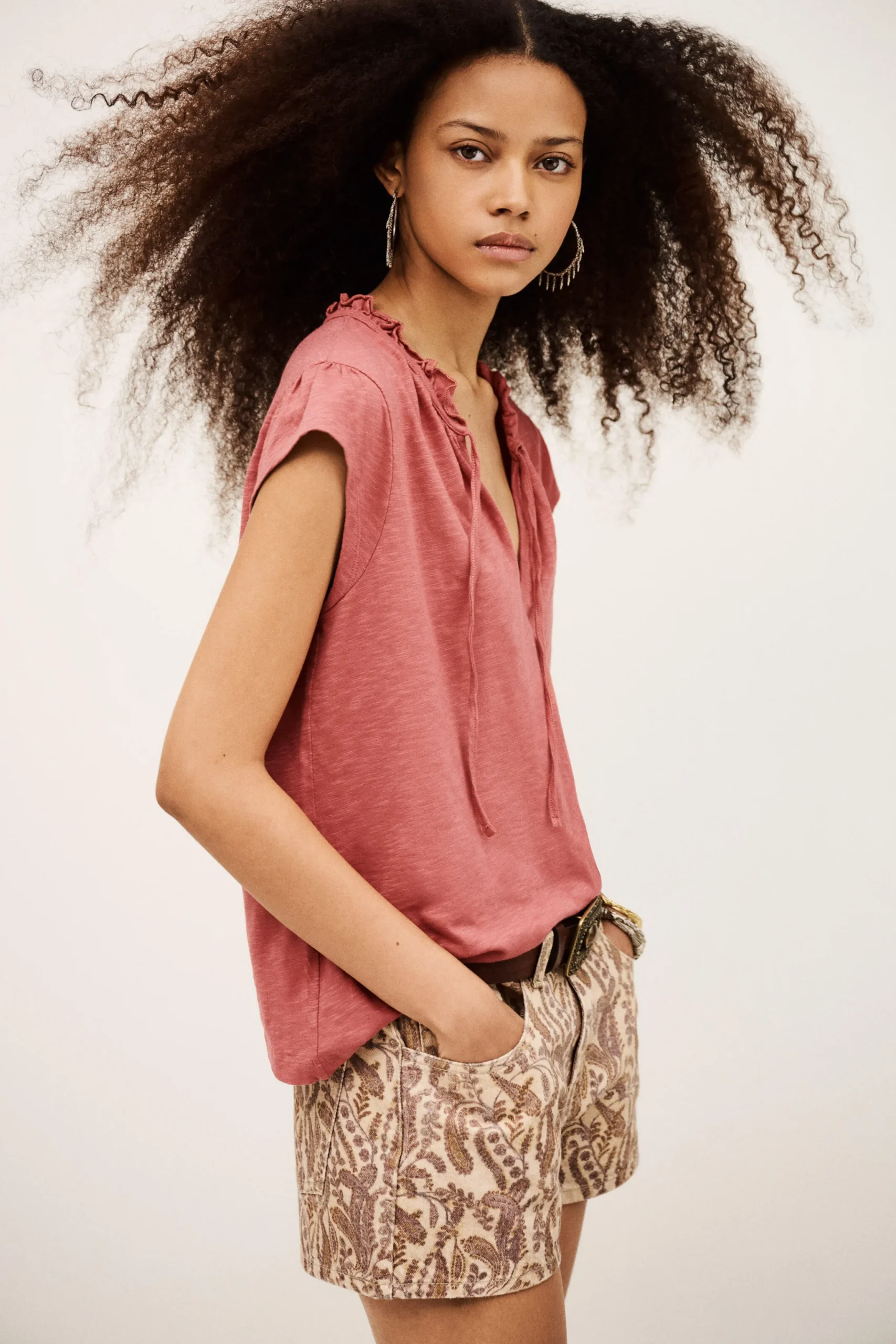 Ba&Sh VERY top con mangas de volantes PINK Clearance
