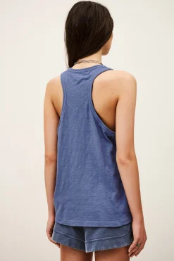 Ba&Sh VILMA camiseta sin mangas deportiva de algodón AZUL Clearance