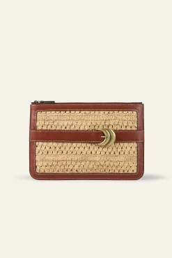 Ba&Sh YOUYOU bolso de mano de rafia trenzada MARRON New