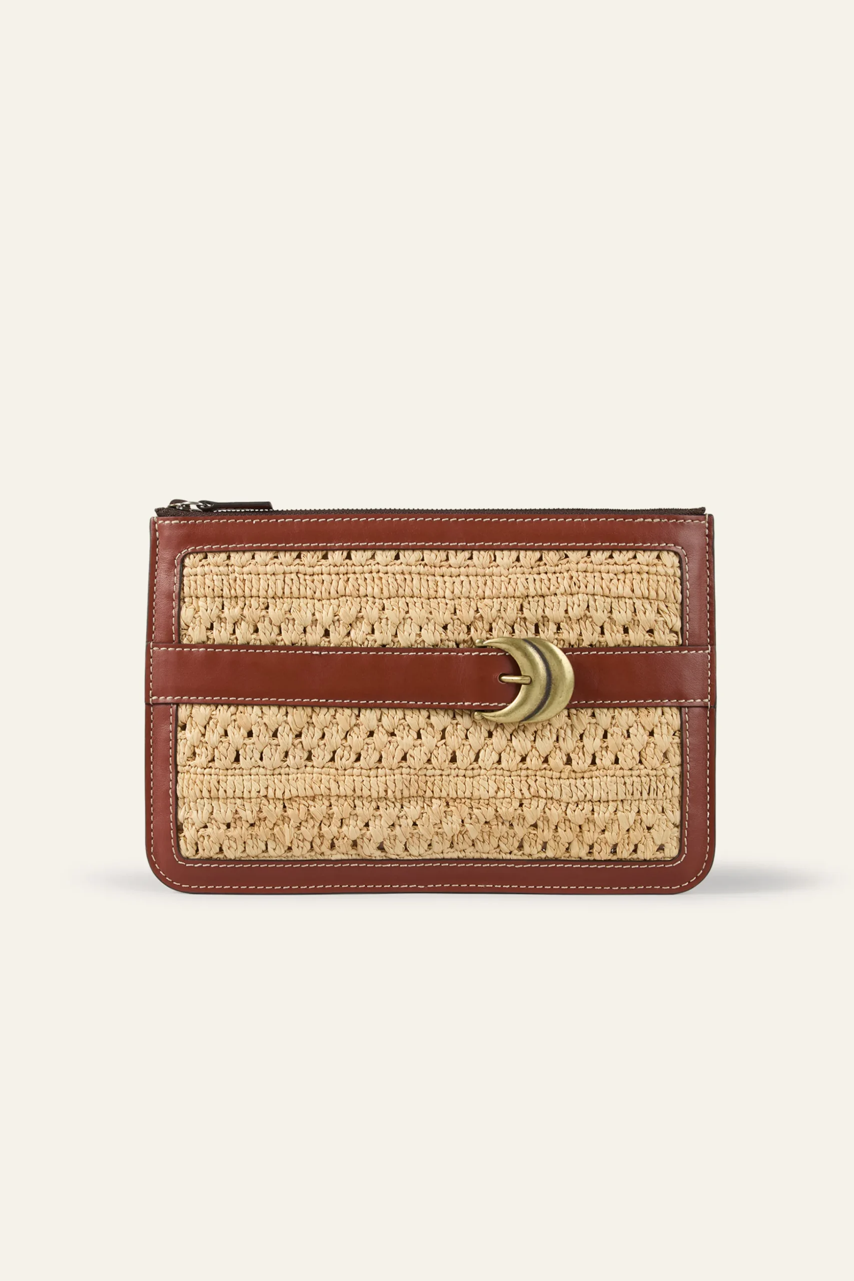 Ba&Sh YOUYOU bolso de mano de rafia trenzada MARRON New