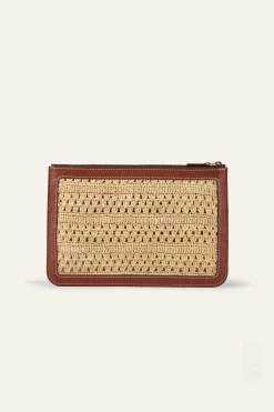 Ba&Sh YOUYOU bolso de mano de rafia trenzada MARRON New