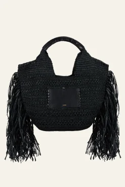 Ba&Sh ARA cesta de rafia con flecos NEGRO Discount