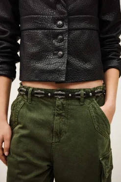 Ba&Sh BAPTISTE cinturón de cuero con joyas € 135 € 94,50 NEGRO New