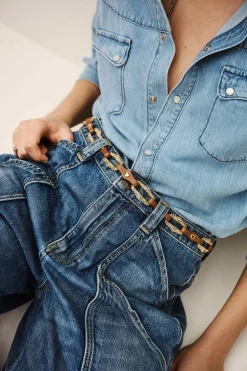 Ba&Sh BAPTISTE cinturón de cuero con joyas € 135 MARRON Clearance