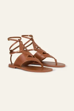 Ba&Sh CAPRI sandalias planas de cuero MARRON New