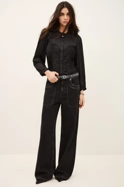 Ba&Sh CIMILA top satinado ajustado NEGRO New