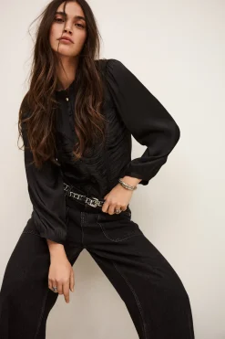 Ba&Sh CIMILA top satinado ajustado NEGRO New