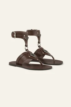 Ba&Sh CORFOU sandalias planas de cuero MARRON