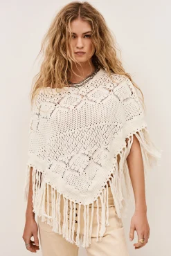 Ba&Sh SANDY poncho de punto de algodón ECRU Hot