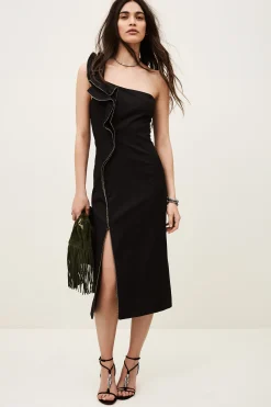 Ba&Sh SILLA vestido one shoulder con volante NEGRO Online
